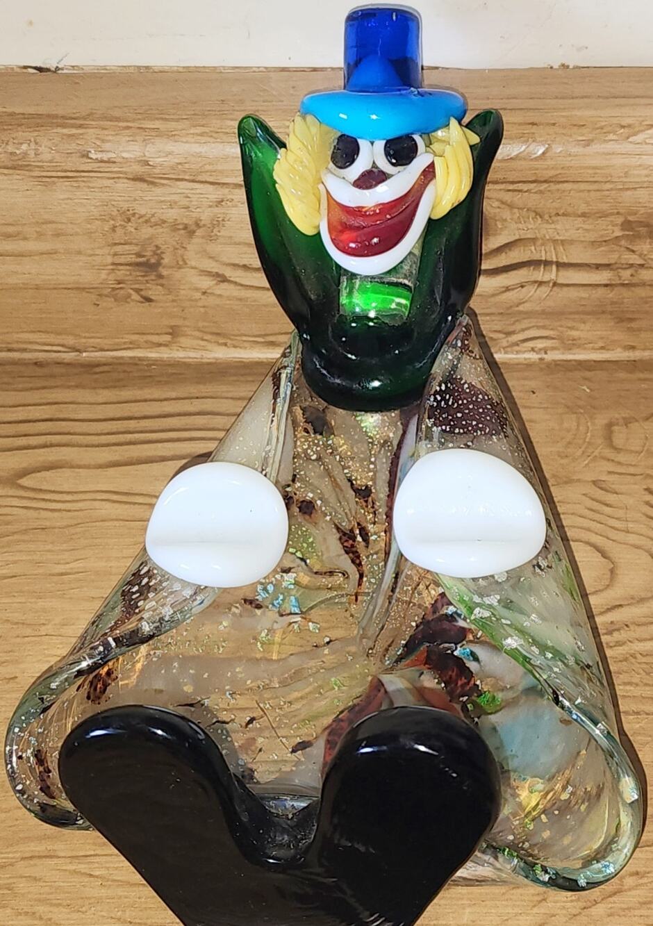Murano Italy Handblown Art Glass Clown Ashtray Trinket Bowl Multicolor Swirl